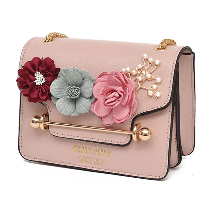 3D Flower Faux Pearl Detail Chain Bag